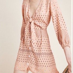 Faithfull the Brand Anthropologie Trinidad Mieke Pink Front Tie Dress 6